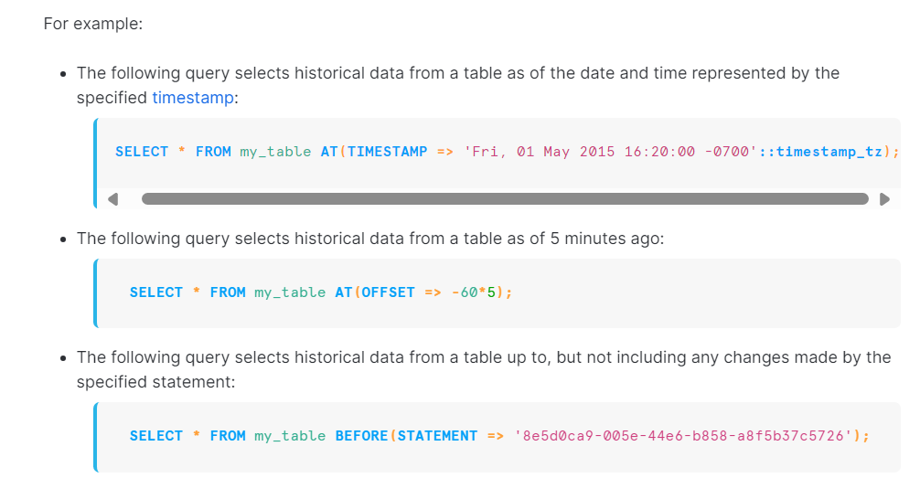 Time Travel Examples with Query